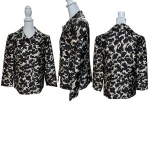 Talbots Brown, Tan & White Animal Print Silk, Wool Button Front Blazer Size 6